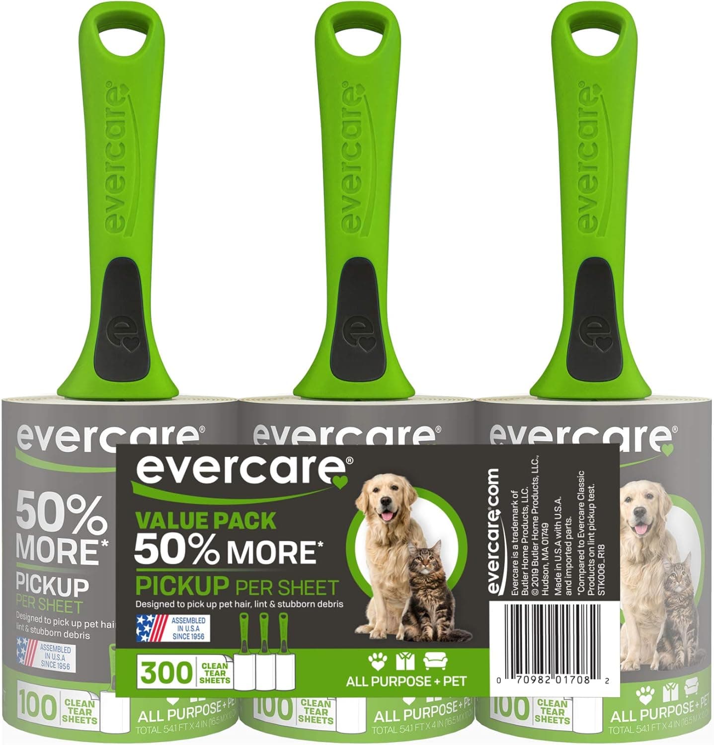 Evercare Lint Rollers, 100 sheets each, 3-pack