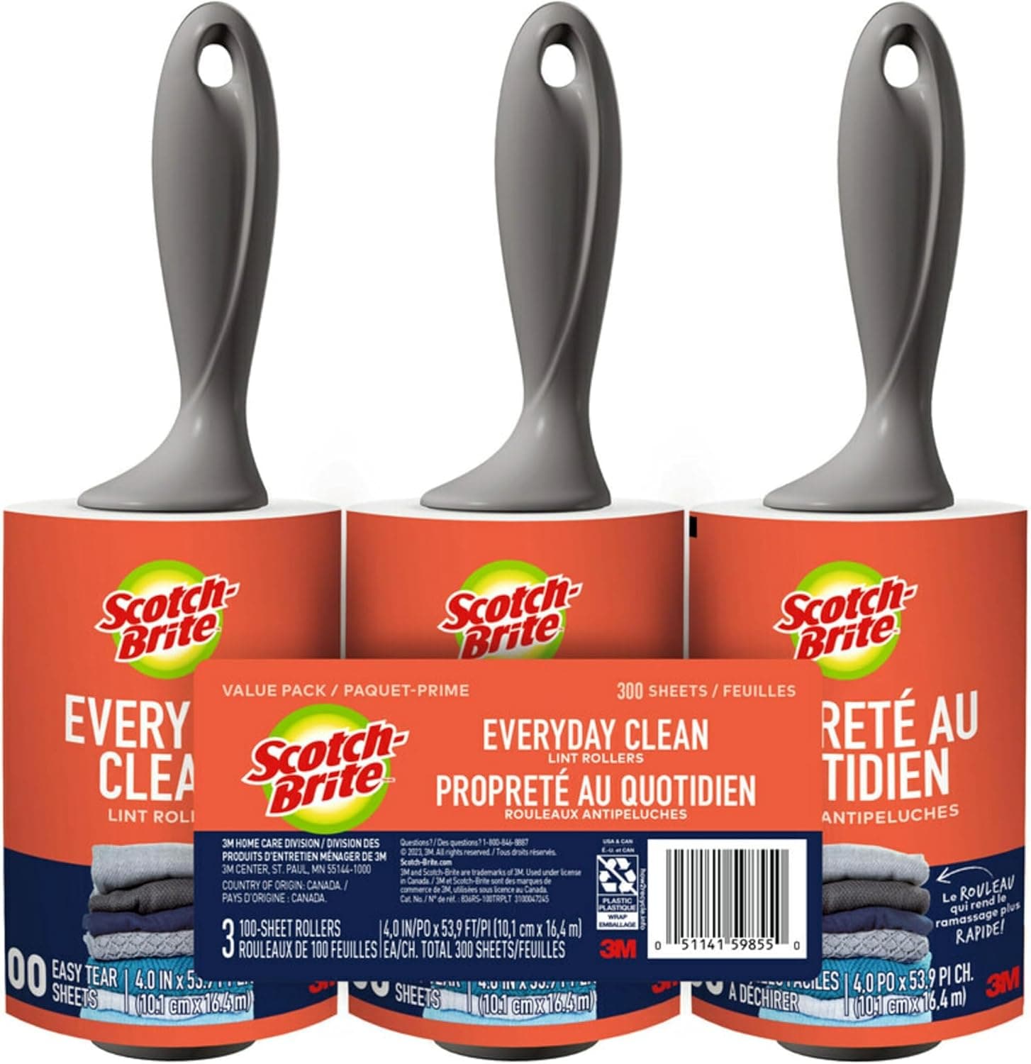 Scotch-Brite Lint Roller, 300 sheets, 3-pack