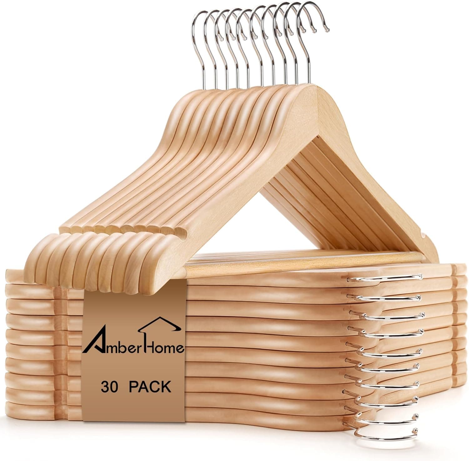 Amber Home Wooden Hangers, 30-pack