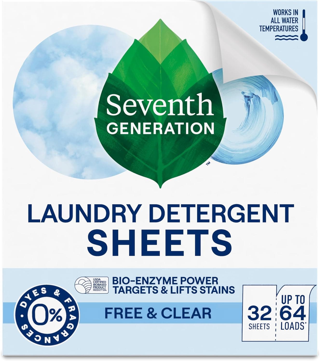 Seventh Generation Detergent Sheets, Free & Clear, 32 count