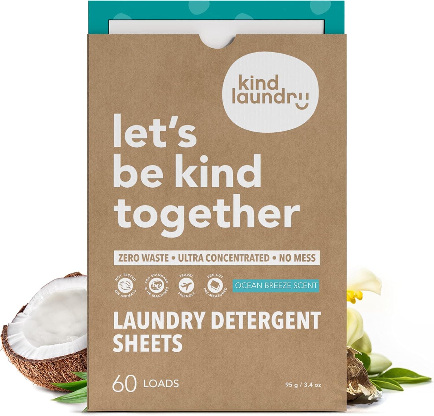 Kind Laundry Detergent Sheets, Ocean Breeze, 60 loads